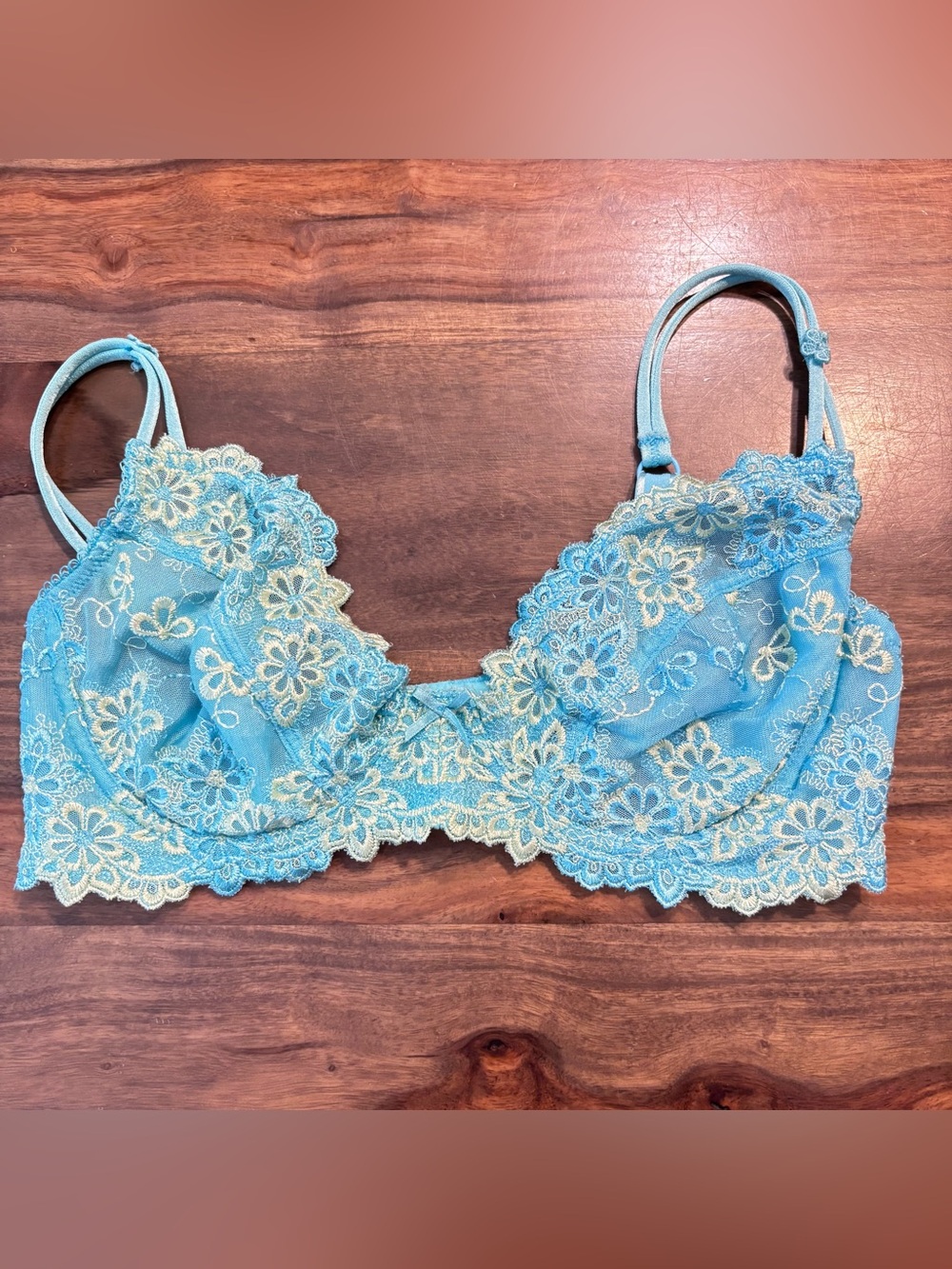 36 D Turquoise and Lime Floral Vintage Bra